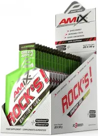 Rock's Energy Gel with Caffeine Box, măr verde, 20 shoturi x 32 g, Amix