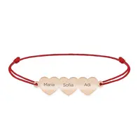 Cesur - Bratara personalizata snur trei inimi din argint 925 placat cu aur roz