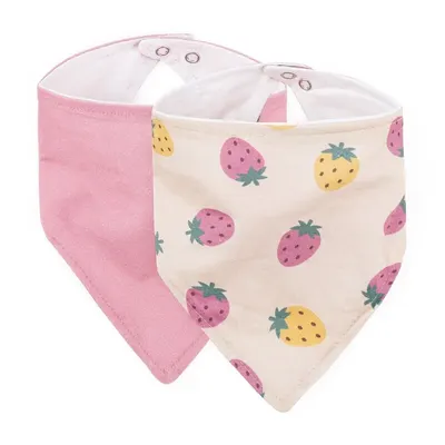 Set bavete bandana, Petite&Mars, Luke, 2 bucati, Bumbac 100% natural, Reglabila cu capse, 3 luni+, Protectie hainute, Bej/Roz