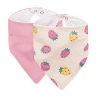 Set bavete bandana, Petite&Mars, Luke, 2 bucati, Bumbac 100% natural, Reglabila cu capse, 3 luni+, Protectie hainute, Bej/Roz