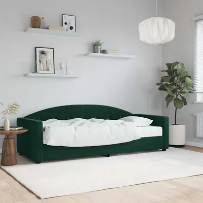 vidaXL Pat de zi cu saltea, verde închis, 90x200 cm, catifea