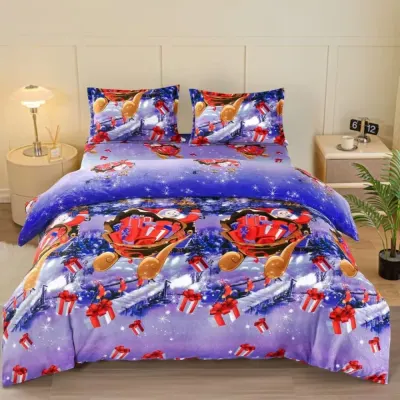 Lenjerie pat dublu, Super Pufoasa COCOLINO, cu Elastic, 4 piese, Lila, Sania lui Mos Craciun