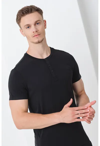 Tricou de pijama din amestec de modal - Negru