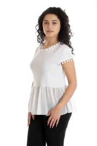 Bluza peplum CV24050 alb & ciucurei, Cesy | marimea S
