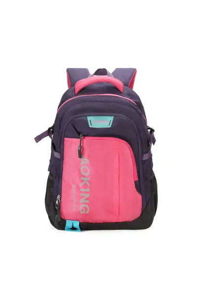 Rucsac unisex cu model colorblock si buzunare multiple - Fucsia