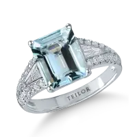 Inel din aur alb cu acvamarin rectangular de 2.4ct si diamante de 0.5ct