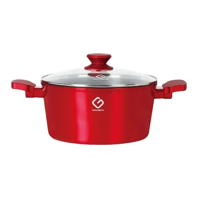 Cratita Aluminiu, Ceramica Marmorata, cu Capac, Compatibila Plita Inductie, Rosie, 20 x 9.50 cm, 2.30 l, Grunberg