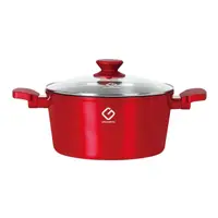 Cratita Aluminiu, Ceramica Marmorata, cu Capac, Compatibila Plita Inductie, Rosie, 20 x 9.50 cm, 2.30 l, Grunberg