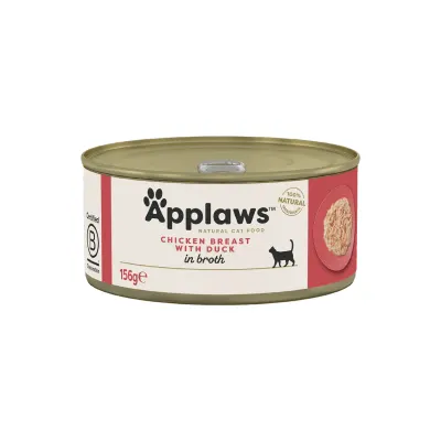 APPLAWS Piept, Pui și Rață, conservă hrană umedă pisici, (în supă), 156g