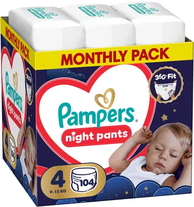 Scutece - chiloțel Pampers - Night Pants, mărimea 4, 9-15 kg, 104 buc