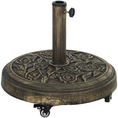 Outsunny Bază Rotundă pentru Umbrelă de Exterior, 21 kg, Bază din Rășină cu Roți și Suport pentru Umbrele de 3,3 cm/3,8 cm/4,8 cm, pentru Grădină, Terasă, Piscină, Bronz | Aosom Romania