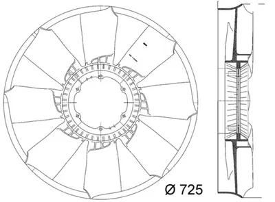Ventilator radiator (diameter 725mm, numar lame 8) potrivit MERCEDES ATEGO, ATEGO 2, AXOR, AXOR 2, UNIMOG OM457.910-OM926.999 01.98