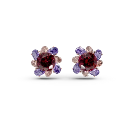 Cercei floare din aur roz cu pietre pretioase si semipretioase de 13.8ct