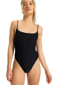 Costum de baie intreg cu bretele ajustabile - Negru