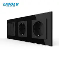 Intrerupator mecanic dublu + priza Schuko + priza Schuko, cap / scara, cu rama sticla Negru