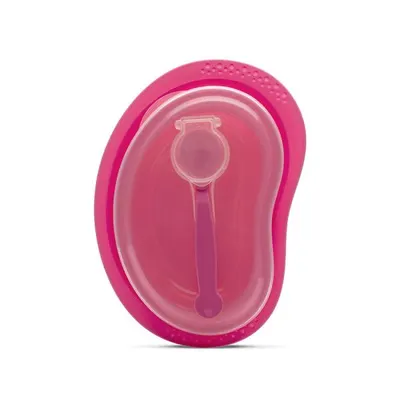 Set de hranire cu 3 piese Lorelli Pink contine farfurie, castron cu capac si lingurita 6 luni+