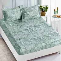 Cearsaf CoCoLiNo, JoJo Home, cu Elastic, 180x200x25cm, 2 fete de perne, 50x70cm, Menta, model floral