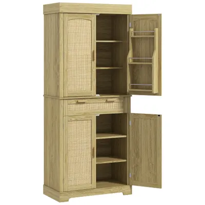 HOMCOM Dulap Bucătărie 76×40×183 cm cu 2 Uși și Sertar, Rafturi Condimente, Stejar | Aosom Romania