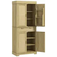 HOMCOM Dulap Bucătărie 76×40×183 cm cu 2 Uși și Sertar, Rafturi Condimente, Stejar | Aosom Romania