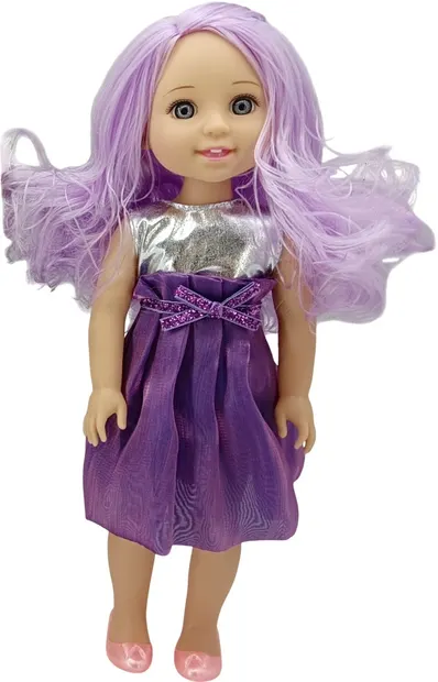 Păpuşă Moni Toys - Cu părul mov și o rochie, 38 cm