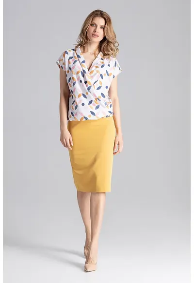 Bluza dama - Maneca scurta - Eleganta - Poliester/Elastan - Multicolor