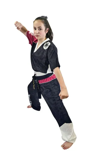 Uniformă Kickboxing Bow, aprobat WAKO, Top Ten, Alb-Negru, 170 cm