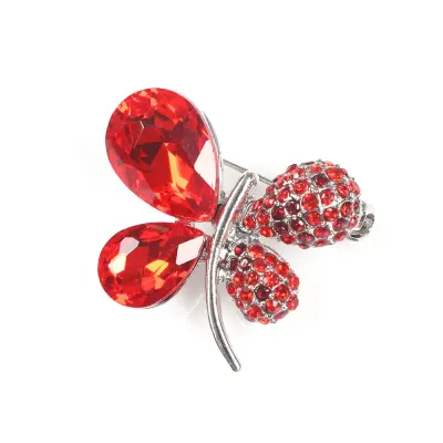 Brosa martisor fluture argintiu cu pietre rosii