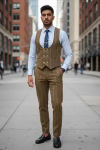 Compleu barbati Vesta + Pantaloni mustar B5517 90-3