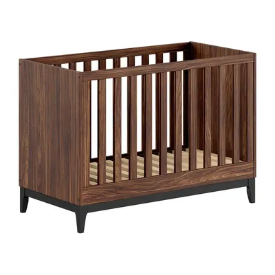 Pătuț în culoare naturală închisă cu aspect de lemn de nuc cu înălțime reglabilă 60x120 cm Ilyas – Vipack