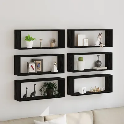 vidaXL Șemele de perete 6 buc. Stejar Negru 60 x 15 x 23 cm