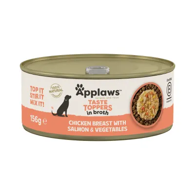 APPLAWS Taste Toppers, XS-XL, Pui și Somon, conservă hrană umedă câini, (în supă), 156g