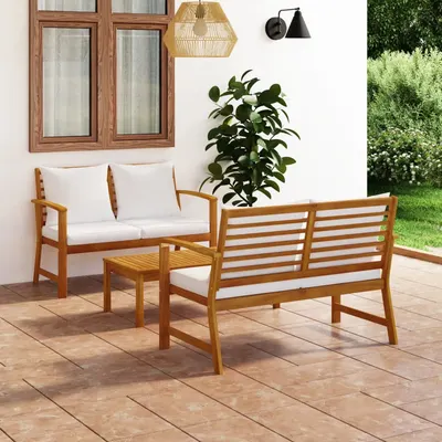vidaXL Set mobilier de grădină, cu perne, 3 piese, lemn masiv acacia