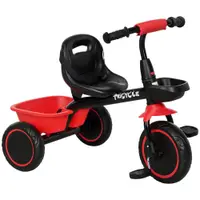AIYAPLAY Tricicletă pentru copii evolutivă cu scaun reglabil, pedale, 2 coșuri, centură pentru copii de 2 până la 5 ani roșu și negru | Aosom Romania