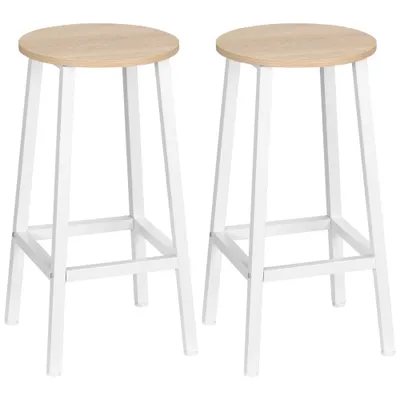 Set 2 scaune de bar HOMCOM, de bucatarie cu suport pentru picioare, alb natural | Aosom Romania