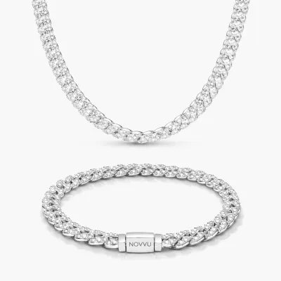 Set Colier+Bratara Cuban Pavé Cu Argint