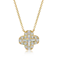 Lant cu pandantiv floare din aur galben cu diamante baguette si rotunde de 1ct