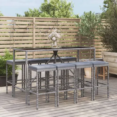 Gossi set mobilier bar de gradina, cu perne, 9 piese, gri, poliratan