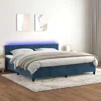 Gossi pat cu arcuri, saltea si led, bleumarin, 200x200 cm, catifea