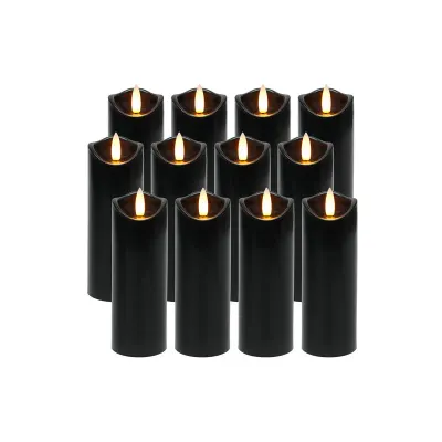 Set 12 lumanari negre, efect flacara alb calda, 15 x 5 cm, utilizare universala, IP20