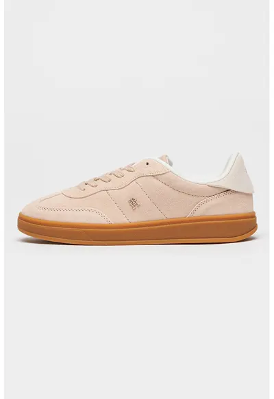 Pantofi sport Heritage din piele intoarsa cu monograma - Nude rose