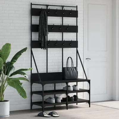 vidaXL Suport de haine cu raft de pantofi, negru, 100x40x184 cm