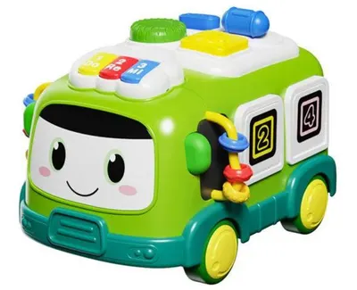 Jucărie muzicală pentru bebeluși Raya Toys – Bus multifuncțional 6în1, verde