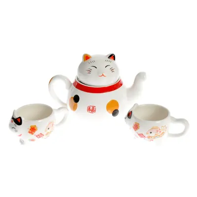 Set ceainic si cesti cu design pisica norocoasa