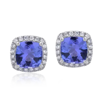 Cercei din aur alb cu tanzanite de 2.84ct si diamante de 0.26ct