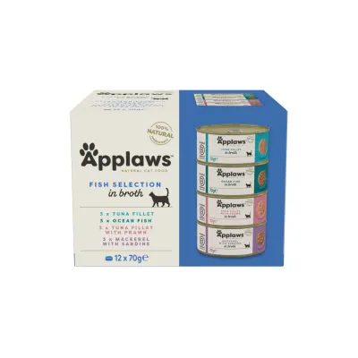 APPLAWS Fish Selection, Pește, conservă hrană umedă pisici, (în supă), multipack, 70g x12buc