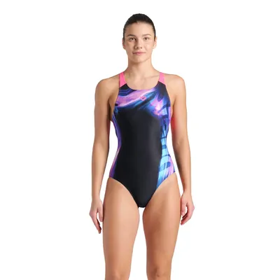 Arena Badpak Dreamhline V Back Zwart-Schokkend Roze