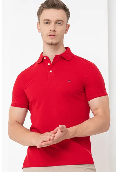 Tricou polo din amestec de bumbac organic 1985 - Rosu vermillion