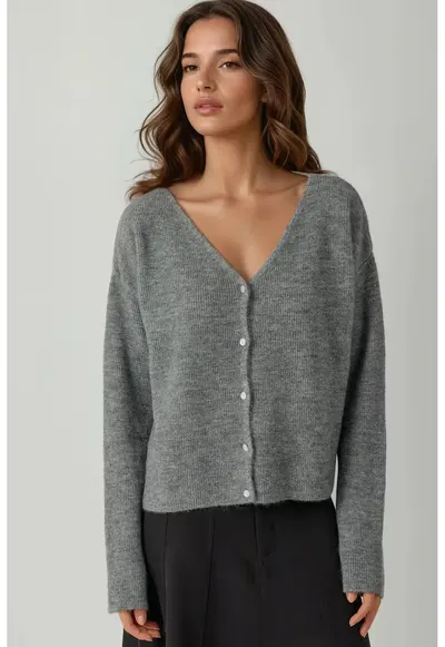 Cardigan Femei decolteu in V - Gri carbune - tricot