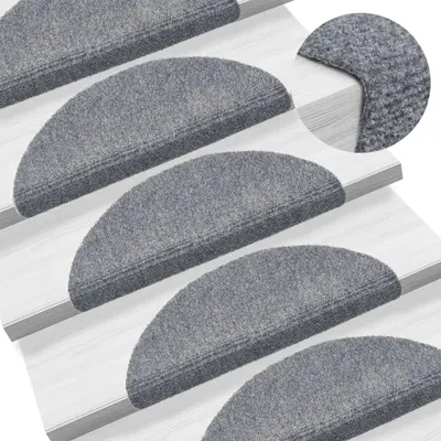 vidaXL Covorașe pentru scări autoadezive, 15 buc., 56x17x3 cm, gri deschis, semirotunde