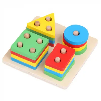 Jucarie din Lemn - Potrivire si Stivuire 4 Forme Geometrice